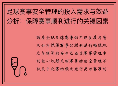 足球赛事安全管理的投入需求与效益分析:保障赛事顺利进行的关键因素 足球赛事安全管理的投入需求与效益分析:保障赛事顺利进行的关键因素